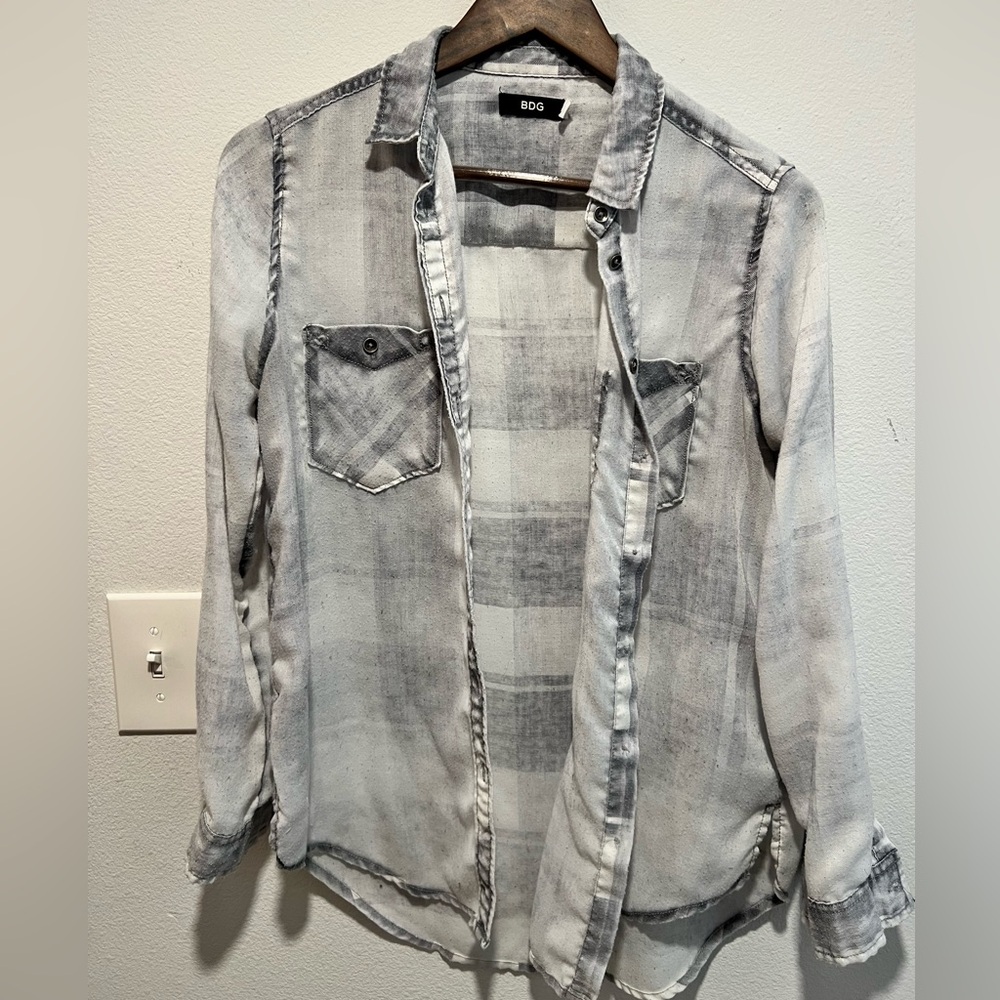 Urban Outfitters grey plaid flannel, size S